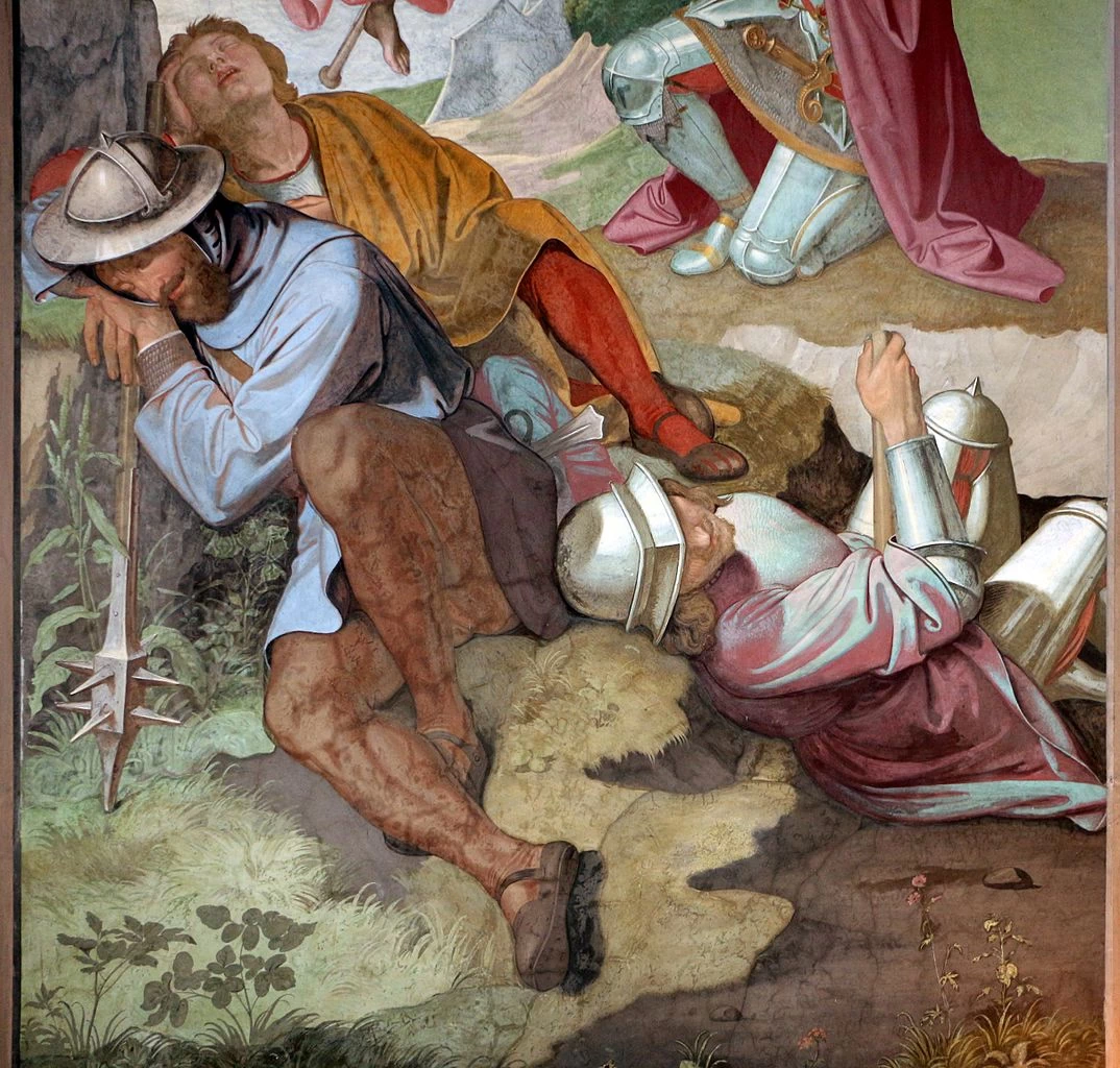 Friedrich Overbeck - Casa Massimo, stanza del Tasso, San Giovanni in Laterano, Roma, l'arcangelo Gabriele appare a Goffredo di Buglione, dettaglio